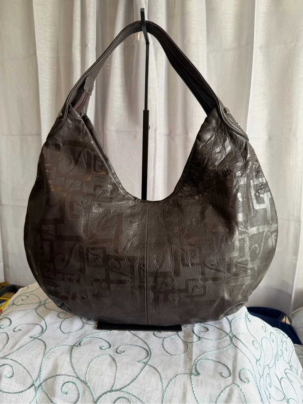 Stone Mountain Camden Dark Brown Leather Hobo All Over Print